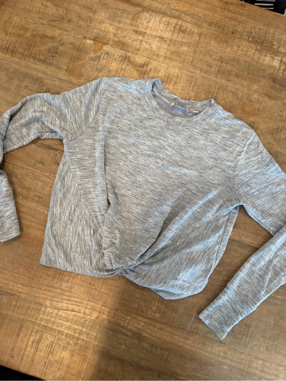 Athleta Heather Gray Twist-Front Cropped Long Sleeve Top